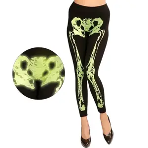 Legging squelette vert fluo pour adulte leggings Halloween et soirée fluo taille S/M pas cher