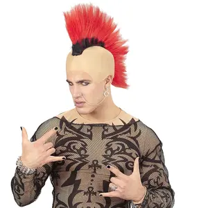 Perruque Punk Crète Rouge - WIDMANN - Adulte - Coupe inspirée du mouvement punk pas cher