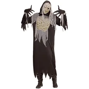 WIDMANN MILANO PARTY FASHION W, Costume de Momie, Tunique Noire à Capuche, Masque Terrifiant, Gants Assortis, détails réalistes, Confort Taille M, Parfait pour Halloween et fêtes costumées