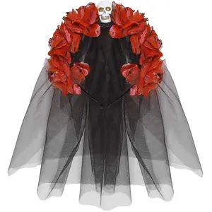 Widmann Coiffe fleurs rouges avec tête de mort femme Dia de los muertos - Accessoire de déguisement