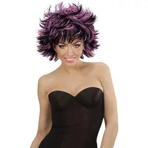 Comparateur de prix : RueDeLaFete Perruque femme noire et rose effet déluré et décoiffé - WIDMANN - STEAMY 04414