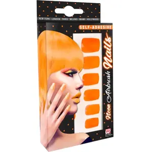 Faux ongles adhésifs - Widmann SRL - Orange fluo - Adulte - Intérieur pas cher