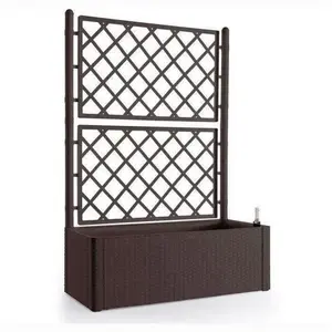 Stefanplast Bac à fleurs à réserve d'eau Natural Deluxe moka 100 x 43 x 142 cm + treillis TU pas cher