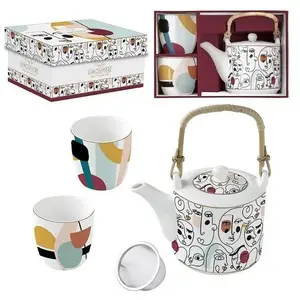 EASY LIFE Coffret Théière + 2 gobelets Modernism - Coffee Mania pas cher