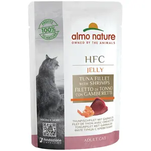 Comparateur de prix : 5x55g filets de thon, crevettes HFC Jelly Almo Nature pour chat + 1 sachet offert !
