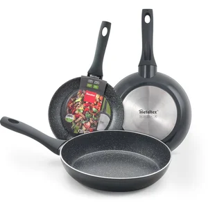 Metaltex NATIVA-Lot de 3 poêles en aluminium forgé 18 + 22 + 26 cm, anti-adhésif Stone-Tex 2 couches, Full Induction valable pour tous les types de cuisinières pas cher
