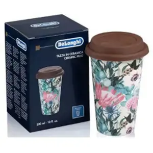 DeLonghi DLSC065 Tasse isotherme en céramique 295ml avec couvercle en silicone Motif fleurs, Ceinture