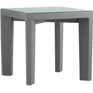Slide Table Basse Pour Extérieur Gino (Gris - Polyéthylène Et Verre)