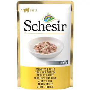 Comparateur de prix : 6x85g Schesir en gelée thon, poulet en gelée - Pâtée pour chat