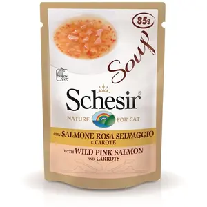 Soupe chat Schesir Saumon rose sauvage et carottes - 85g pas cher