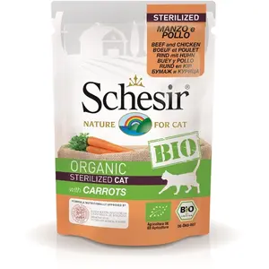 Schesir Bio, Sachet fraicheur, Poulet Et Carottes, Chat, 85 grammes pas cher