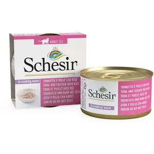Schesir chat - filets de poulet, filets de boeuf et riz au naturel - 85 g pas cher