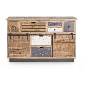 Hellin Buffet 2 portes 7 tiroirs 125x37x80 cm en manguier et acier - YENICE pas cher
