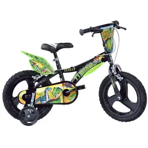Carrefour Vélo Enfant Garçon 16 Pouces Dinosauri - Noir Vert - Freins sur Le Guidon - Roues Amovibles pas cher