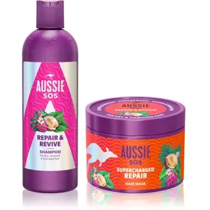 Aussie SOS Repair, Revive & Repeat Coffret cadeau pour cheveux et cuir...Vendu parnotino