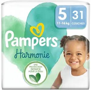 Pampers Harmonie - Couche à base de coton et fibres végétales - Taille 5, 11 kg et +Vendu paratida-santediscount