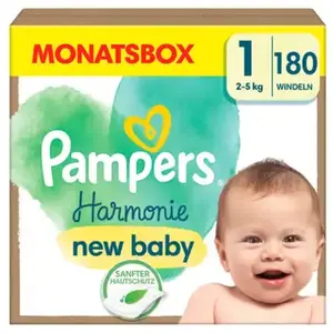 Comparateur de prix : Pampers Harmonie Couches Taille 1, 180 Couches, 2kg - 5kg Pack 1 Mois