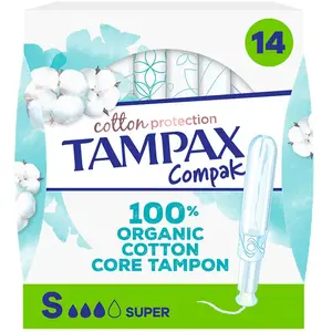 Comparateur de prix : Tampax Compak Cotton Protection Super 100% Coton Bio 14 Tampons
