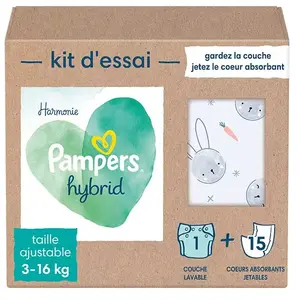 Comparateur de prix : PAMPERS Hybrid Kit de 15 Coeurs Absorbants et 1 Couche Lavable