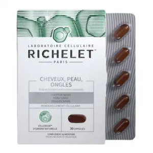 RICHELET Cheveux, Peau, Ongles, Complément Alimentaire, 30 Capsules pas cher