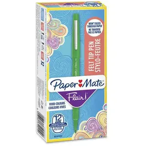 Comparateur de prix : Paper Mate Flair Original Stylo Feutre Pointe Moyenne Vert Lot de 12