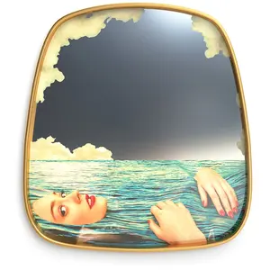 SELETTI miroir mural MIRRORS GOLD FRAME TOILETPAPER L 54 x H 59 cm (Sea girl - Verre, MDF et laiton)