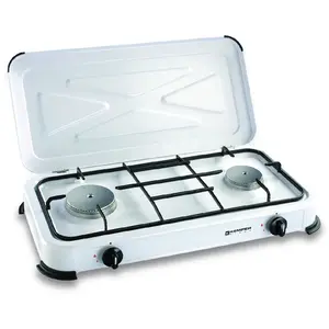 Comparateur de prix : Réchaud gaz portable 2 feux 2600w blanc laqué couvercle plaque de cuisson kemper