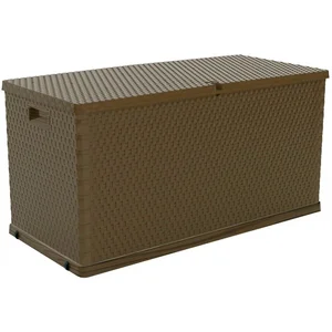 Comparateur de prix : Coffre de jardin en résine 420 Litres Marron Effet ROTIN 120 x 57 x 63 cm TOOMAX