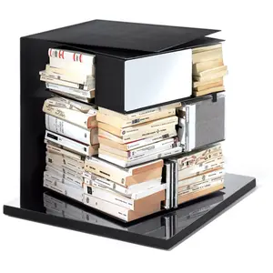 OPINION CIATTI bibliothèque PTOLOMEO X4 SHORT (Structure et étagères noires, base inox brillant - Structure et étagères en tôle base en acier inoxydable)