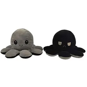 Non communiqué Animal en peluche Octopu 40cm, Double face Flip - Gris+Noir pas cher