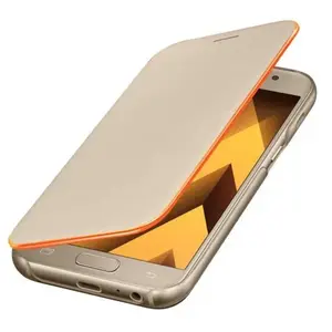 Samsung Coque Folio à Rabat pour Samsung Galaxy A3 2017 - Doré/Orange Fluo