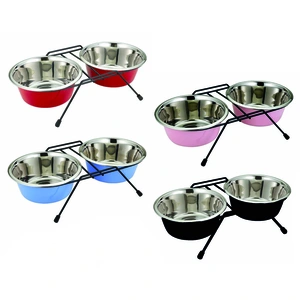 Duvo Gamelle double Chien   Europet Dinner Set en 8   2 x 1890 ml Ø 21 cm - coloris aléato pas cher