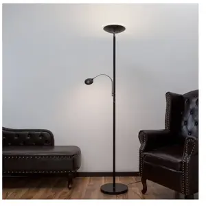 Lindby Lampadaire à éclairage indirect LED Malea, 180 cm, noir, bras de lectureVendu parluminaire