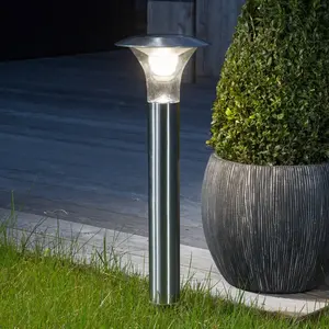 Comparateur de prix : Lindby lampe sur piquet LED solaire Jolin, 66 cm, acier inoxydable