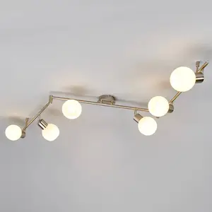 Lindby plafonnier Elaina, 180 cm, à 6 lampes, nickel, verre, E14 pas cher