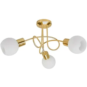 Lindby plafonnier Elaina, Ø52cm, 3 lampes, laiton, verre pas cher