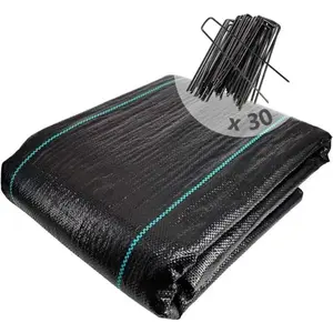 Toile De Paillage Avec 30pcs De Piquets Contre Les Mauvais Herbes 10mx2m En Fibres De Polypropylène Tissées Anti-uv 100g/m2 Résistant Aux Déchirures Piquets De Fixation FournisVendu parmanomano