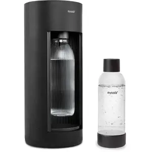 Comparateur de prix : Mysoda : Glassy - Machine à eau pétillante en composite de bois avec 1 bouteille de gazéification en verre d'1 L et une bouteille en PET sans BPA d'1 L (sans cylindre de CO2) - Noir
