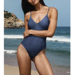 Etam - Maillot de bain 1 pièce sans armature Poppie jean denim 34