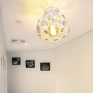 Lustre de Plafond Cristal en Métal Plafonnier Eclairage Luminaire Abat...