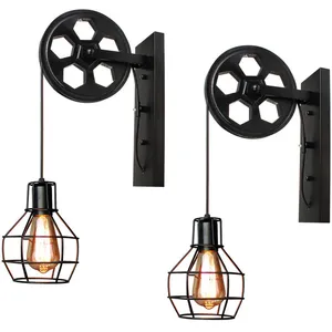 Axhup - 2 Pack Applique Industrielle Poulie Rétro Suspendue Lampe de M... pas cher