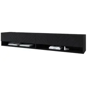 MUEBLES SLAVIC Meuble tv lowboard a 180 cm, meuble tv avec éclairage led, deux étagères, chevrons noir pas cher