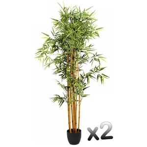 Comparateur de prix : Pegane Lot de 2 plantes artificielles Bambou Pot, Hauteur 180 cm --