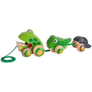 Hape Famille Grenouille Jouet en Bois 1 an à Tirer- Dès 12 Mois- Pour Motricité, Imagination & Dextérité de l'Enfant- Jouet à Tirer et Pousser Conforme aux Normes de Sécurité- Adapté aux Petites Mains pas cher