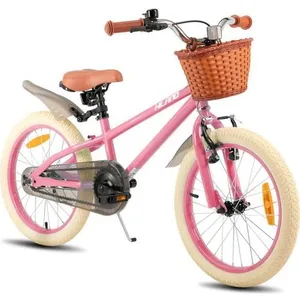 HILAND Bicyclette pour enfants - Roues de 18 pouces - 5-7 ans - Roues assistées - Panier - Bicyclette pour filles - RoseVendu parcdiscount