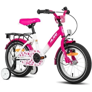 HILAND Bicyclette pour enfants - Roues 16" - 4-6 ans - Roues assistées - Porte-bagages arrière - Bicyclette pour filles - RoseVendu parcdiscount