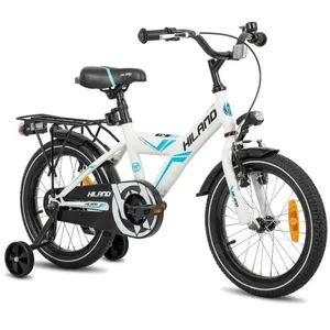 HILAND Vélo d'enfant - Roues 16" - 4-6 ans - Stabilisateurs - Porte-bagages arrière - Vélo de garçon- BlancVendu parcdiscount