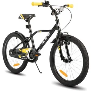 HILAND Vélo d'enfant - Roues 20" - 7-13 ans - Supports de vélo - Garde-boue - Vélos pour garçons et filles - Noir et jaune