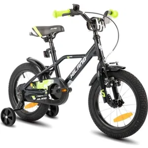 HILAND Vélo d'enfant - Roues 14" - 3-5 ans - Roues auxiliaires - Garde-boue - Vélos pour garçons et filles - Noir et vertVendu parcdiscount