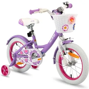 HILAND Bicyclette pour enfants - Roues 16" - 4-6 ans - Roues auxiliaires - Panier à vélo - Bicyclette pour filles - VioletVendu parcdiscount